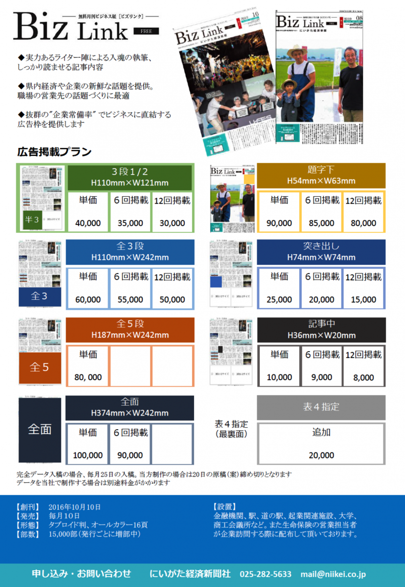 無料の月刊ビジネス情報誌 Biz Link 広告のご案内 新潟県内のニュース にいがた経済新聞