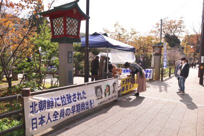 新潟県弥彦村の「菊祭り」に合わせ、拉致問題解決の署名活動が実施される