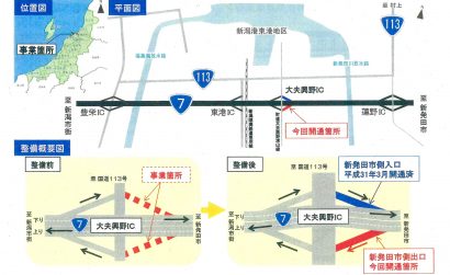 新潟県聖籠町の国道７号大夫興野ICに新発田市側出口が３月２５日開通