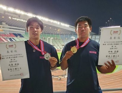 新潟医療福祉大学陸上競技部がU２０日本陸上競技選手権大会の男子円盤投げで１位、２位を独占