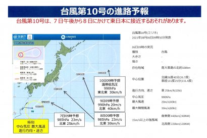 新潟県が台風の接近に伴う情報連絡室会議を開催、台風１０号は８日の日中に東日本へ最接近する見込み