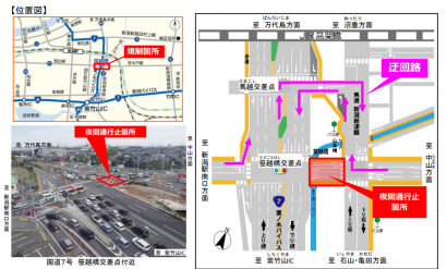 国道７号栗ノ木バイバス笹越橋交差点付近笹越橋を２５日から１１月３０日まで夜間通行止め