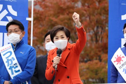 公明党の古屋範子副代表が来県し各地で街頭演説