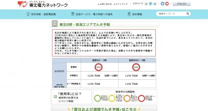 東北電力が東北６県と新潟県へ節電の協力を呼びかけ、発電所の停止と暖房などの電力需要増で電力受給が非常に厳しい状況