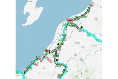 新潟県内、大雪による高速道路の通行止め状況（１２月２０日８時現在）