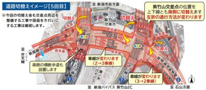 【3月15日早朝6時から】国道7号栗ノ木バイパスの紫竹山交差点、5回目（最終）の切替えを実施